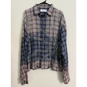 Vale Forever Spider Web Rhinestone Flannel Sz L Grunge Music Festival Street